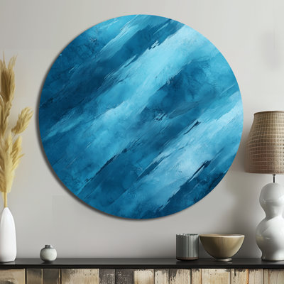 «Aqua Rhythm Layers», art mural rond en métal abstrait