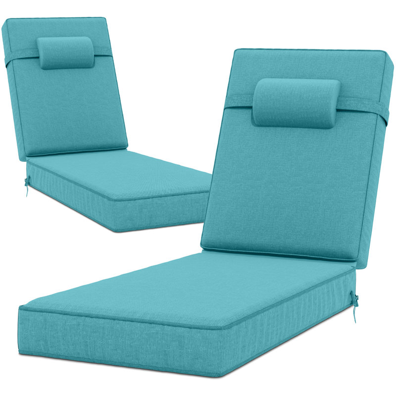 Outdoor Olefin Chaise Lounge Cushions(Set Of 2), Lake Blue, 48" W x 26" D