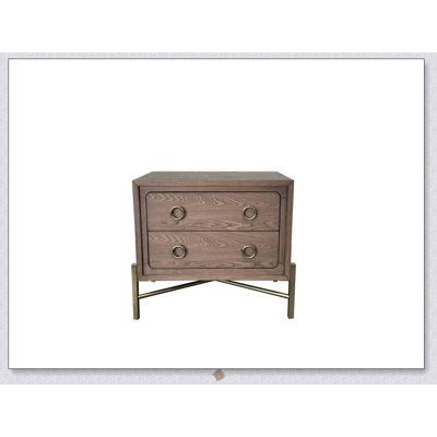 2 Drawer Nightstand with USB Charging, Latte Finish, Metal Base, and Cedar Lining for Modern Bedrooms