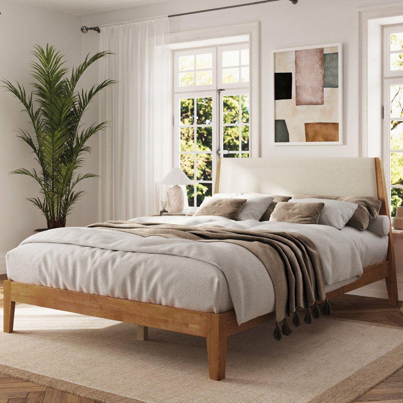 Juno Solid Wood Upholstered Headboard Bed Frame, Full