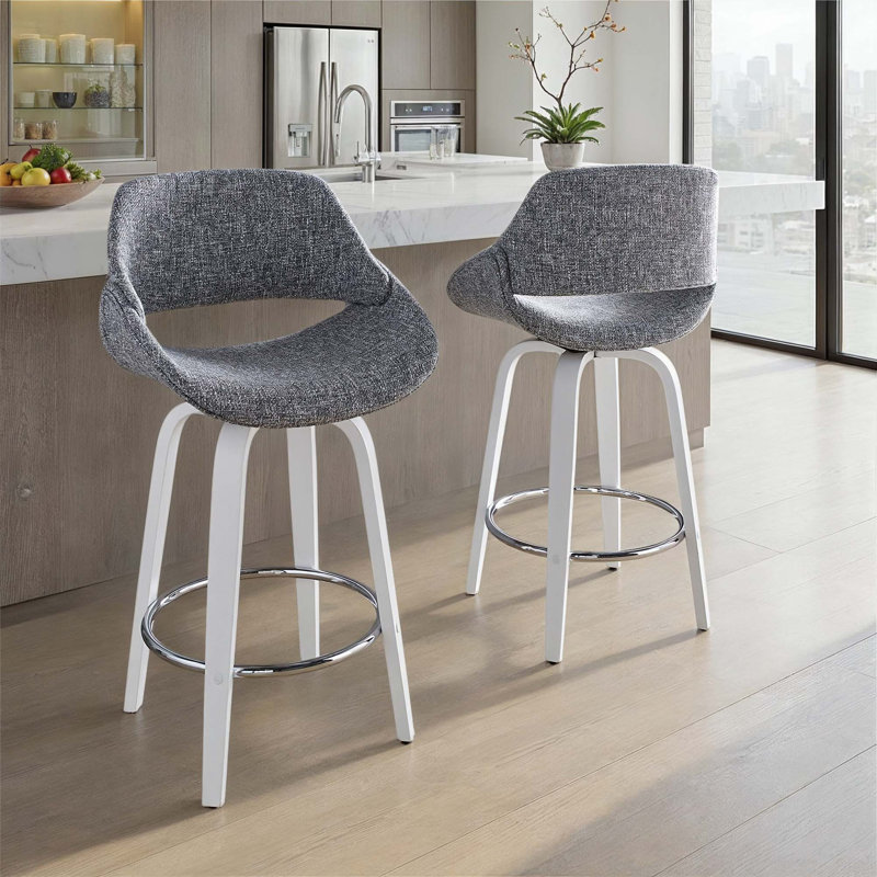 Tabouret de bar pivotant contemporain avec repose-pieds - ensemble de 2, Gris