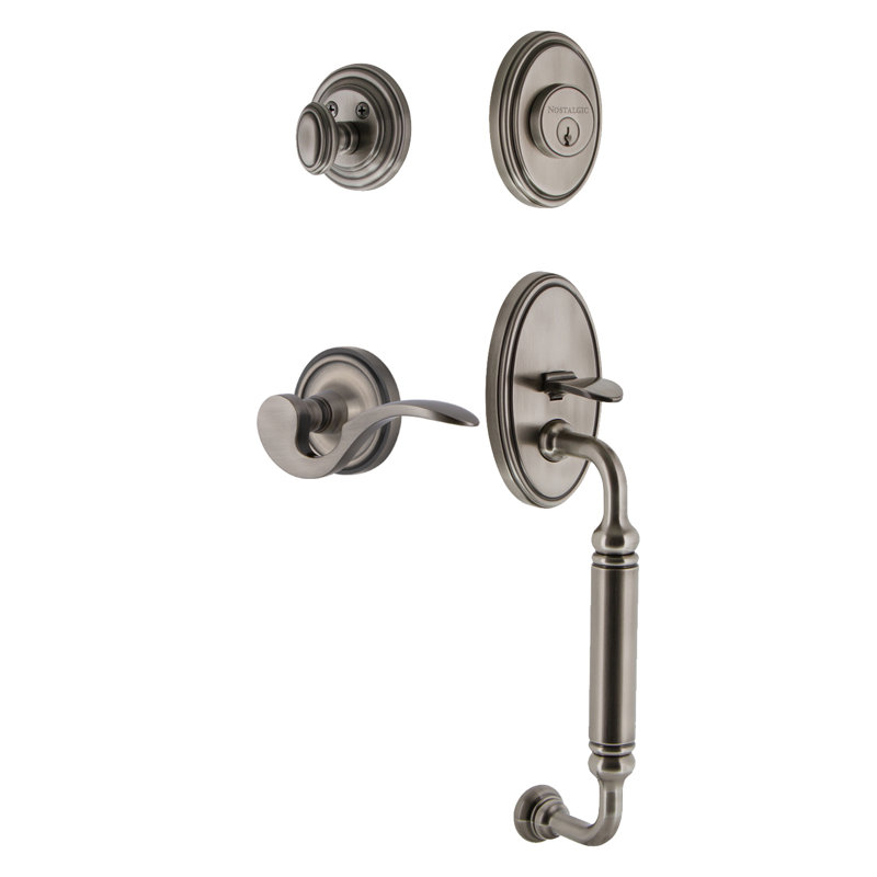 Nostalgic Warehouse Classic Plate C Grip Handleset with Single Cylinder Deadbolt and Manor Lever, Antique Pewter, Right