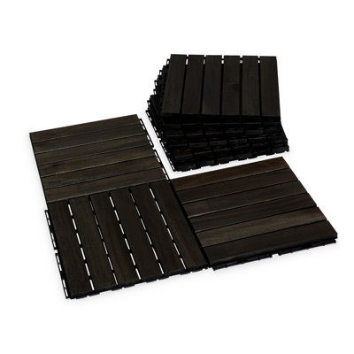 Acacia Wood 6-Slat Interlocking Deck Tiles (Set of 27)