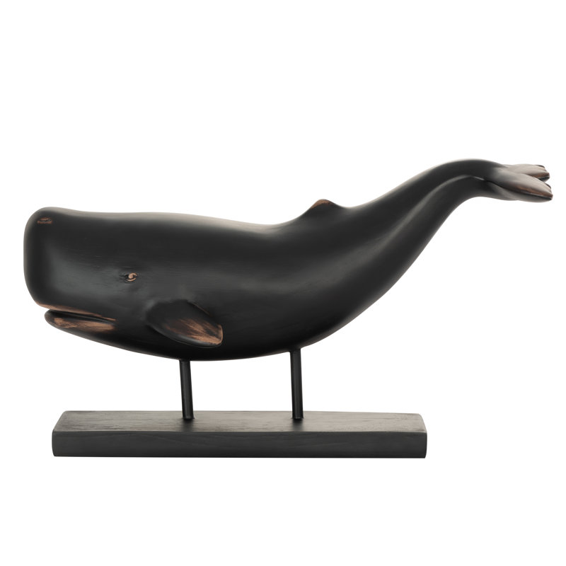 Sculpture côtière de baleine noire sur pied (15 po de large), Noir