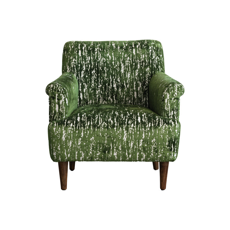 Chaise rembourrée en velours Burnout avec pieds en bois de manguier