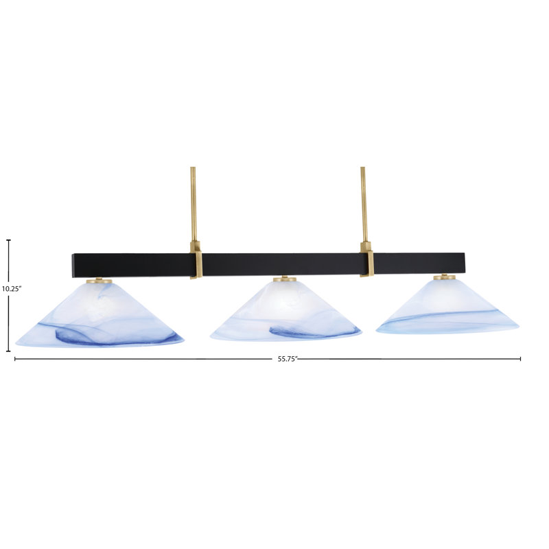 Bar 3 lumières Raheemah Wellington, Noir mat / laiton, H 10,25 po x l 16 po x P 16 po, Bleu / blanc