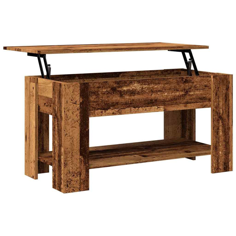 Huso Lift Top Four Leg Coffee Table with Storage, Old Wood