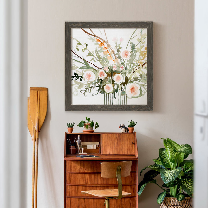 Fleurs de foraged II-imprimé, H 21 po x l 21 po x P 1 po, Toile avec cadre gris
