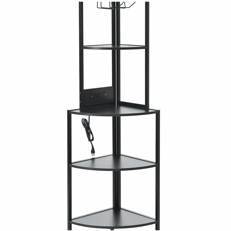 Étagère d'angle à 5 niveaux avec lumière DEL et prise USB, avec support en verre, grande étagère pour coin mural, bibliothèque étroite