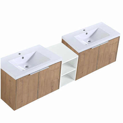 Lavabo de salle de bain avec lavabo et porte à fermeture en douceur, avec petite tablette de rangement, armoire combinée