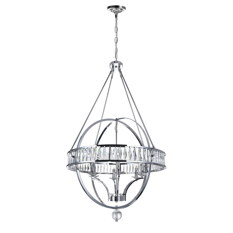 30" Chrome Chandelier for Dining Room, Foyer – 6-Light Orbit Cage Design with Crystal Accents & E12 Bulb Base – LED Compatible, Traditional-Industrial Style – BACL Certified