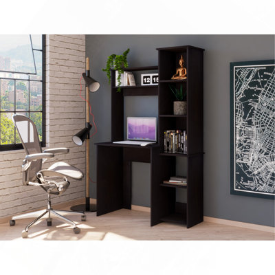 Bureau, cinq tablettes, deux tablettes supérieures, noir