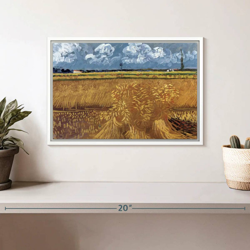 Champ de blé avec réas, Cadre flottant blanc, 13 po x 9 po