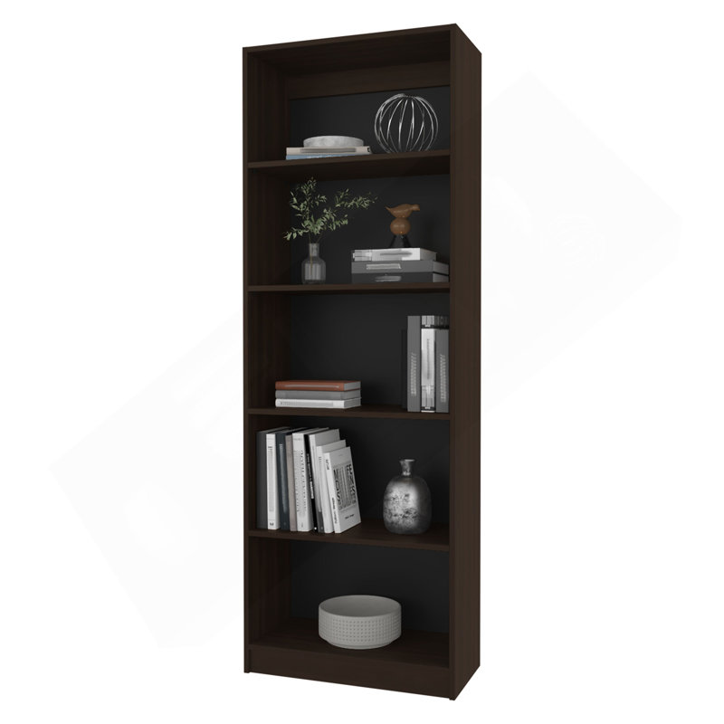 Bookcase With Open Storage And 5 Shelves, Stained Walnut, (5 Shelves) 71"H x 11.8"W x 24.7"D