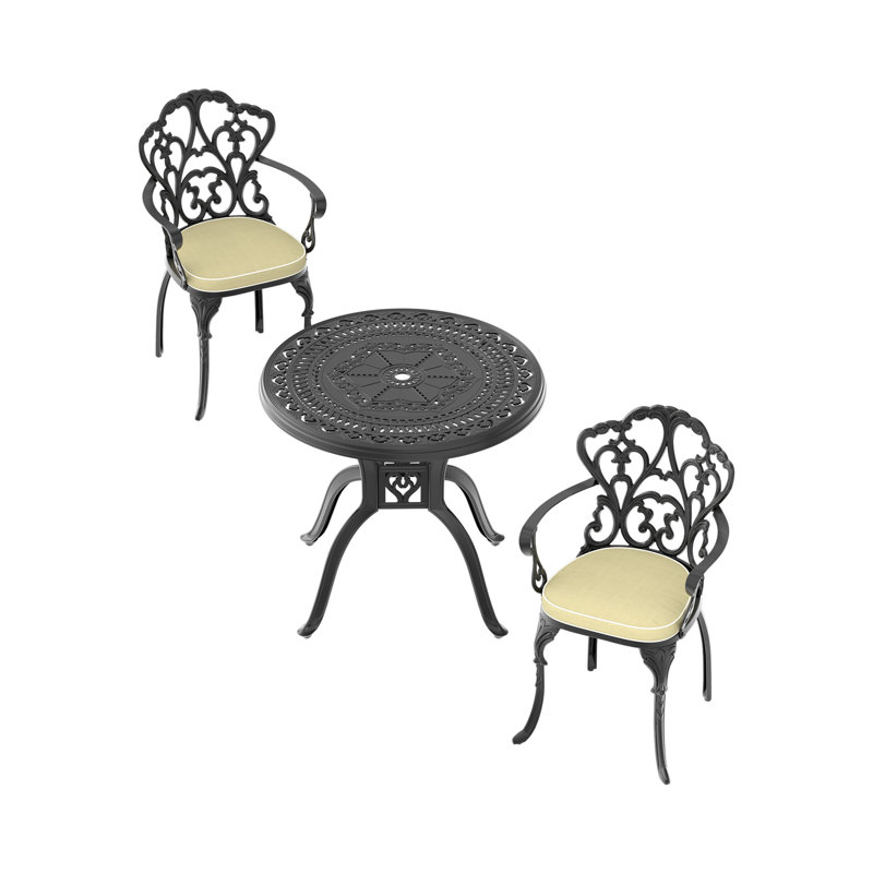 Ensemble 3 pièces de meubles de patio en aluminium coulé avec coussins