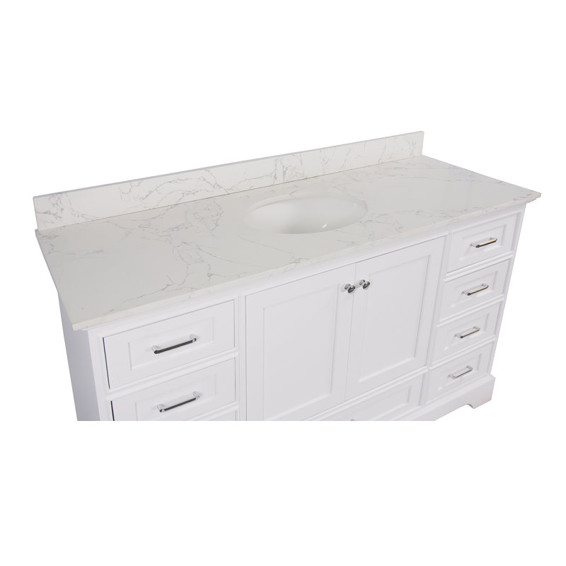 Ensemble de meuble-lavabo simple 60 po Larosa, Blanc, Marbre d'ingénierie