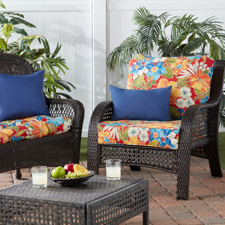 Lester Indoor/Outdoor Seat/Back Cushion Beachcrest Home Fabric: Red/Blue