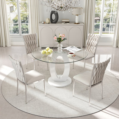 High Gloss Round Tempered Glass Dining Table Set