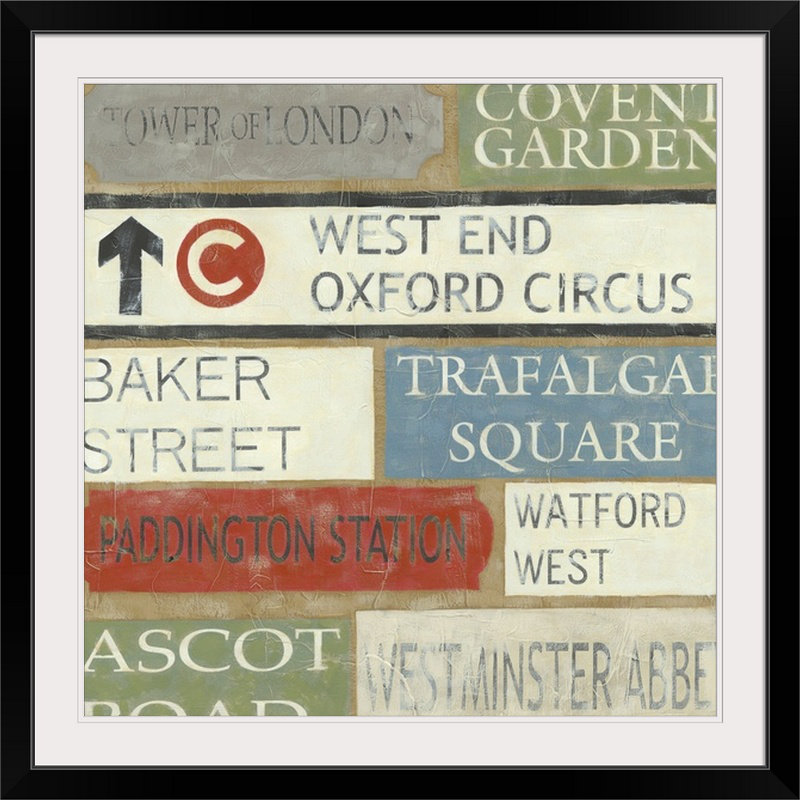 Lantilly «Tour of London», art textuel, H 38 po x l 38 po x P 1 po, Cadre noir