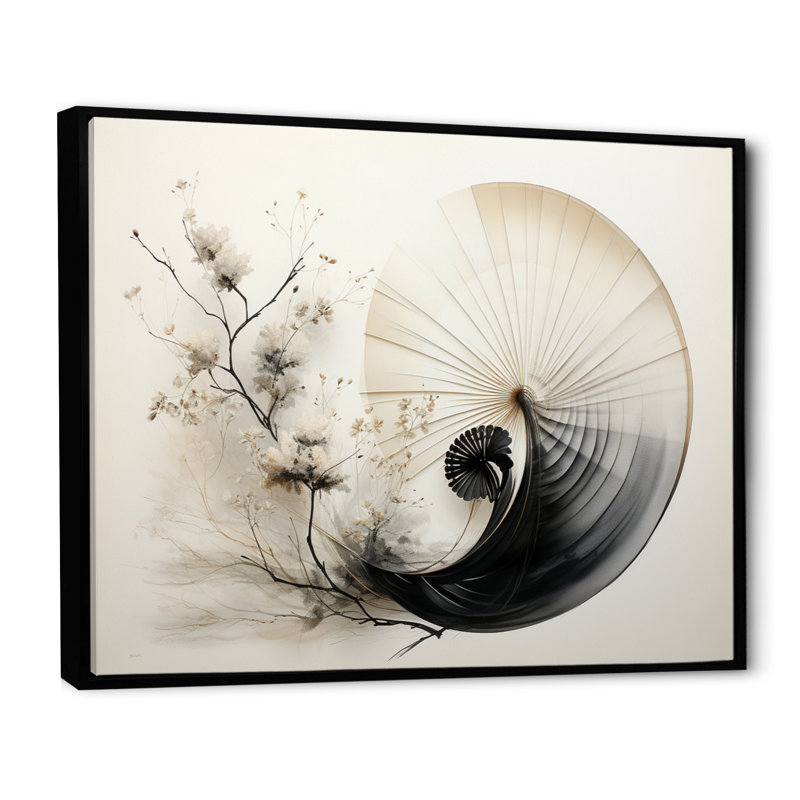Asian Art Seashell Sumi VI, reproduction d'art sur toile, H 24 po x l 32 po x P 1 po, Cadre flottant noir