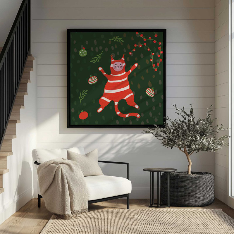 «Mischief Kitty Christmas II» par Yvette St. Amant, reproduction d'art sur toile, Noir, Cadre flottant, H 30 po x l 30 po