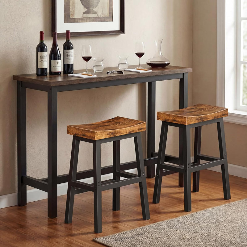 1 tabouret de ferme en bois, chaise sans dossier à hauteur de comptoir avec repose-pieds, robuste, pour îlot de cuisine