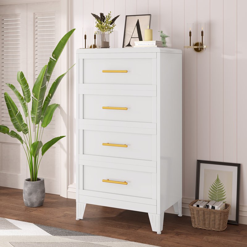 Metal White 3 Drawer Nightstand, White