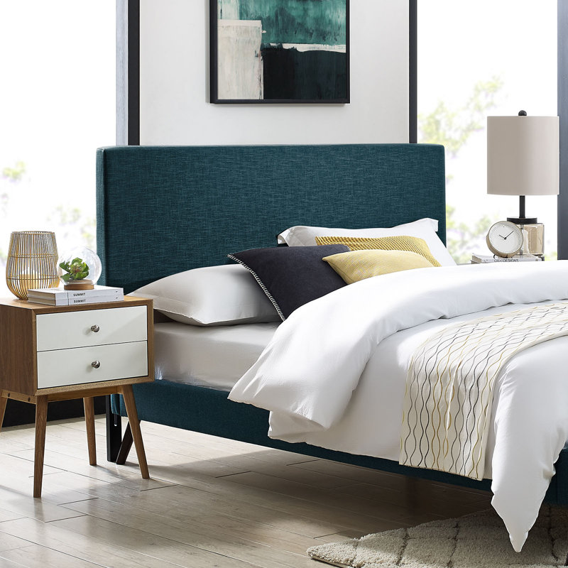 Taylor Upholstered Linen Fabric Headboard, King/California King, Azure