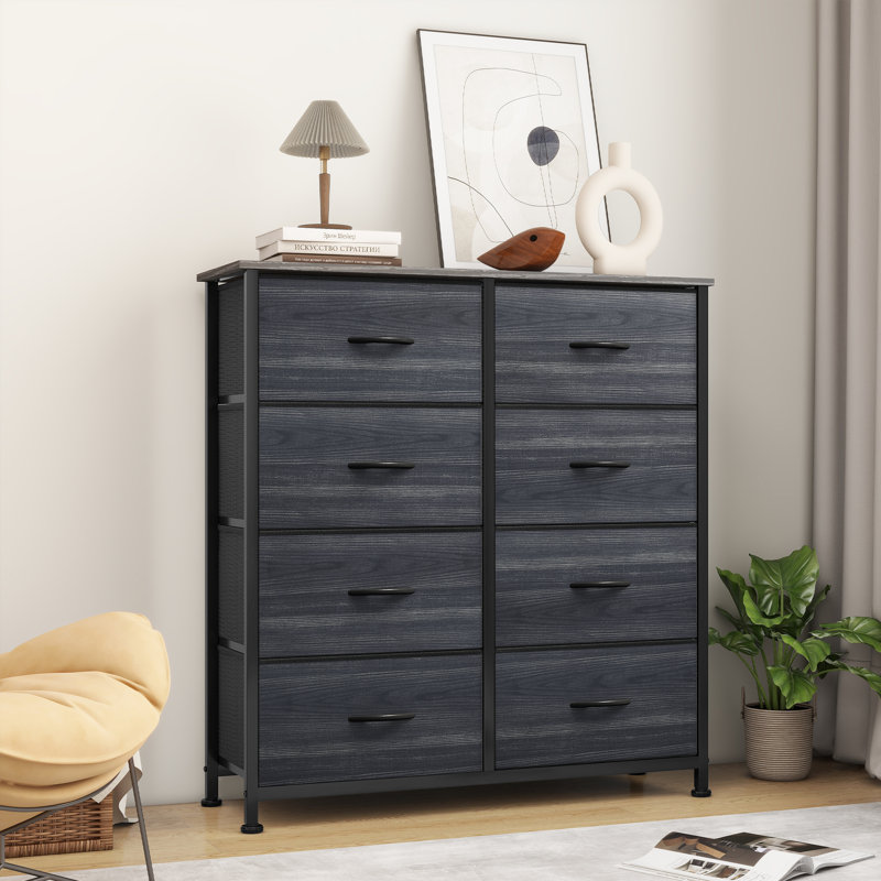 Commode double 8 tiroirs Kathiria, Noir anthracite