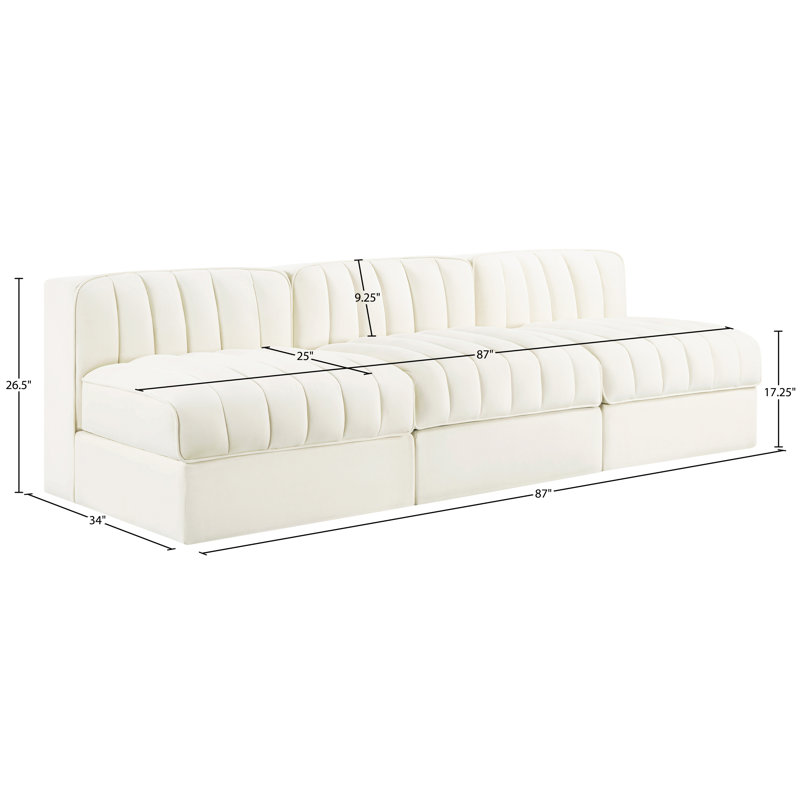 Tissu en tissu d'ameublement Paynton Canapé modulaire, 27 po H x 87 po L x 34 po P, 3, Crème