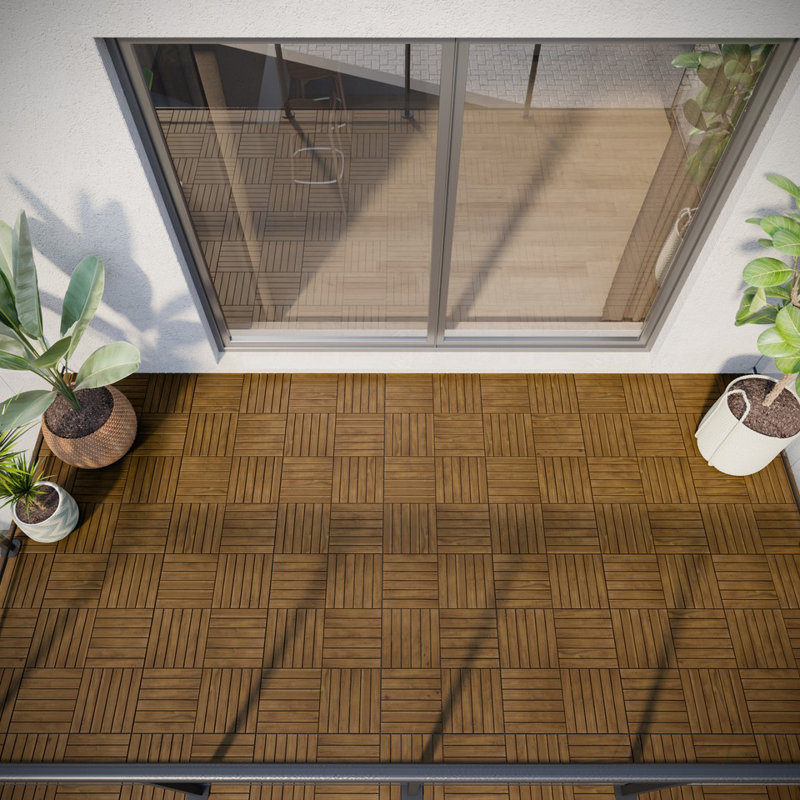 30cm L x 30cm W Solid Wood Interlocking Deck Tile, Walnut