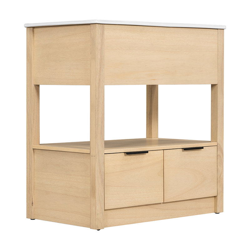 Armoire de salle de bain avec tablette de rangement ouverte et deux tiroirs, Naturel