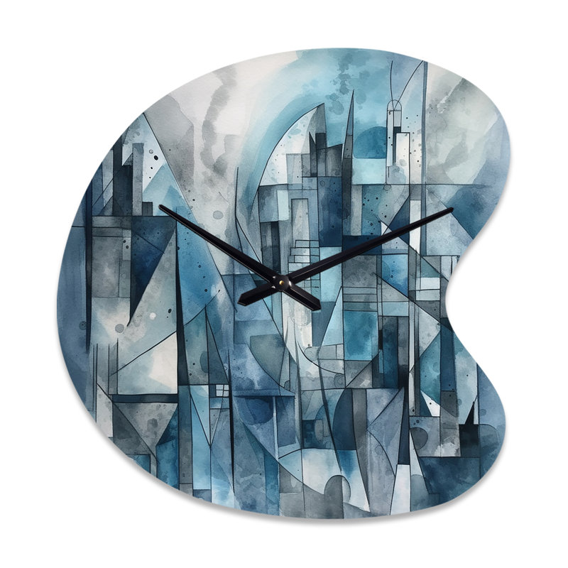 Harmonie bleue abstraite de forme III - sculpture en forme d'horloge murale bleue, Grand