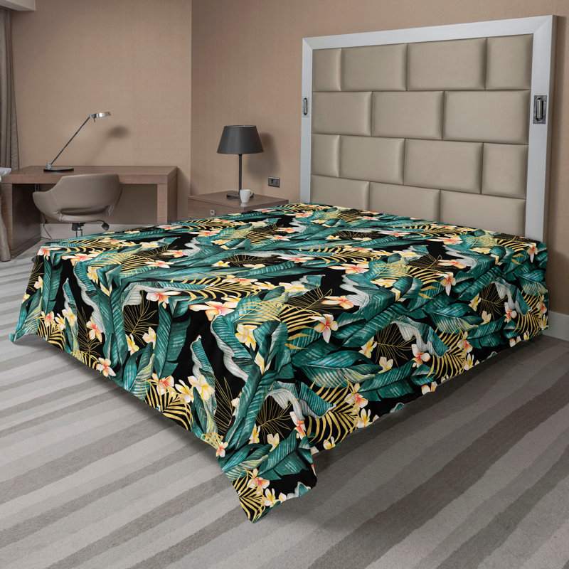 Ambesonne Flowers Flat Sheet Nostalgia Farmhouse, Pale Orange Forest Green