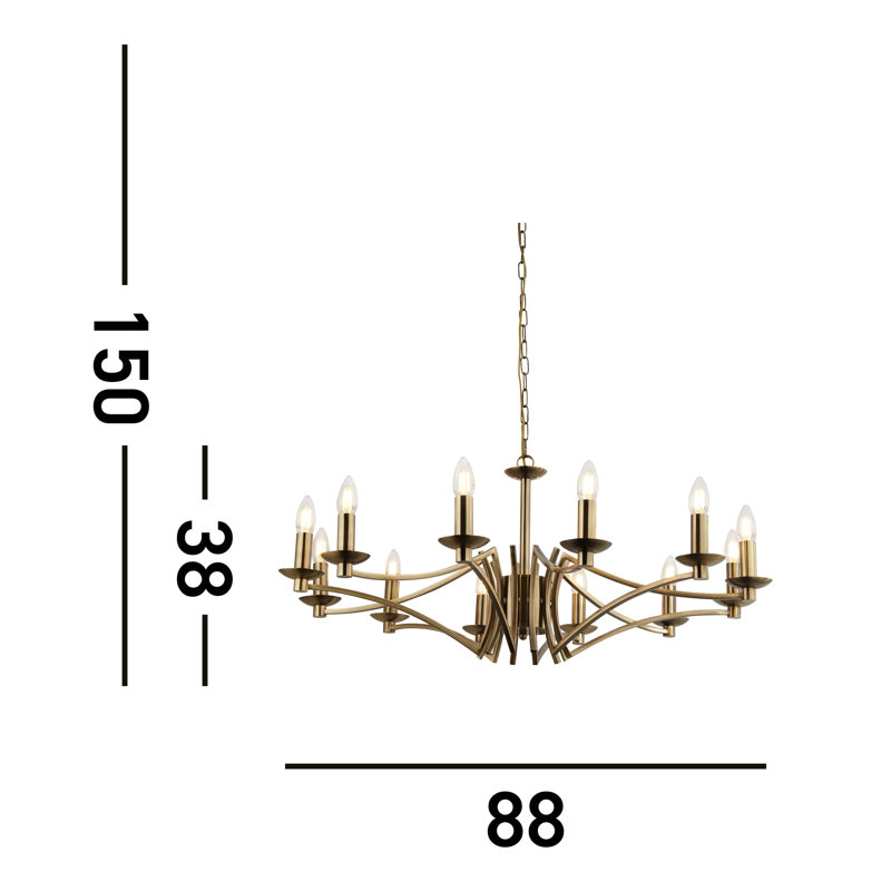 Roldan 12 - Light Candle Style Chandelier, Antique Brass