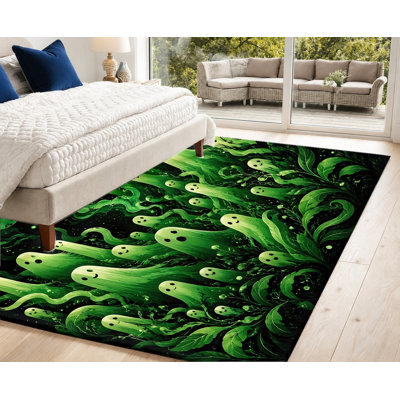 Tapis d'intérieur à motif fantôme mignon pour l'Halloween, motif poltergeist vert effrayant, design artistique, antidérapant, idéal pour le salon, la chambre, l'entrée, la cuisine ou un appartement.