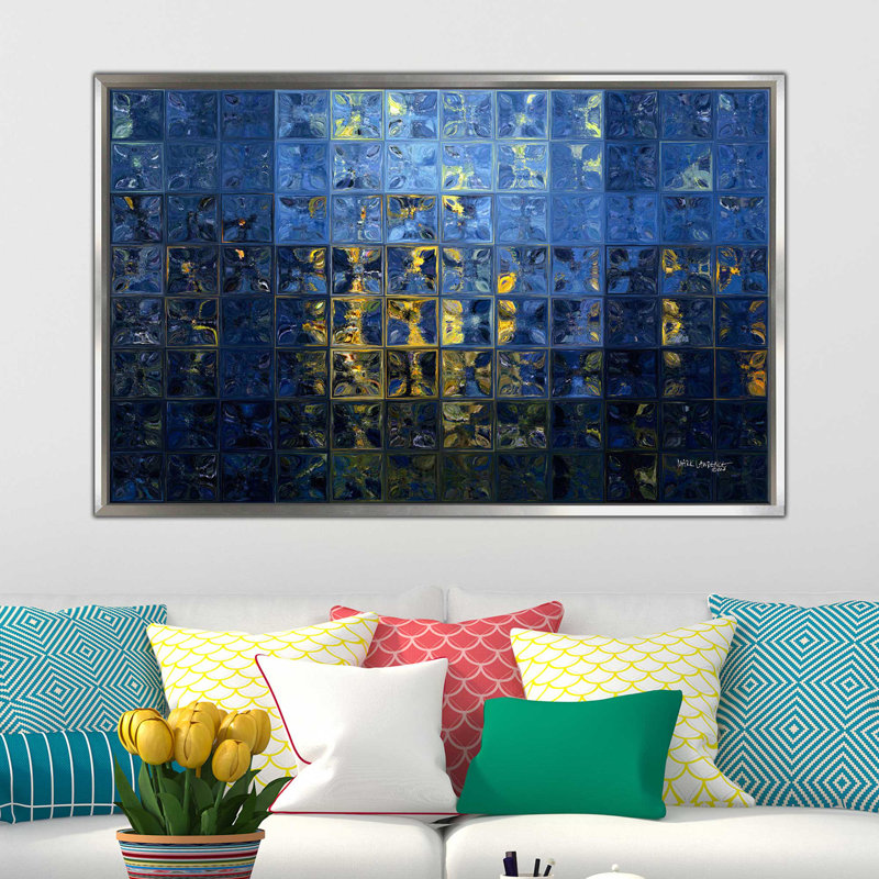 « méditerranéen », reproduction d’art sur toile, H 21,5 po x l 33,5 po x P 2 po, Cadre flottant argent