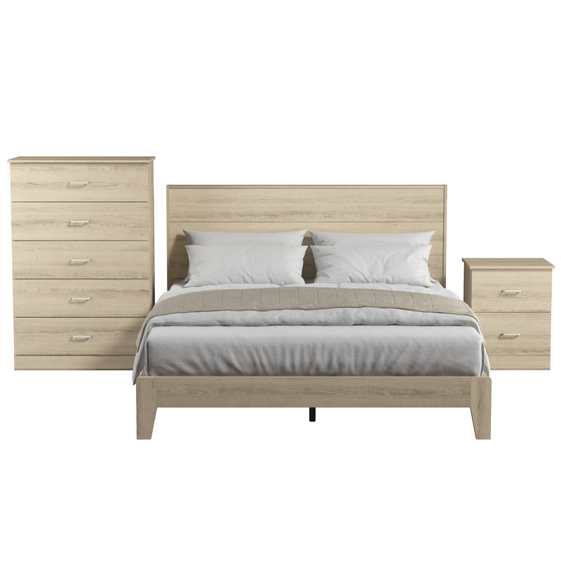 Allyannah 3 Pieces Bedroom Set, Queen, Oslo Oak