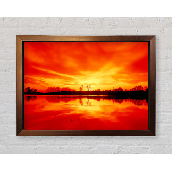 Ebern Designs Stunning Lake At Sunset Orange - Single Picture Frame Art ...
