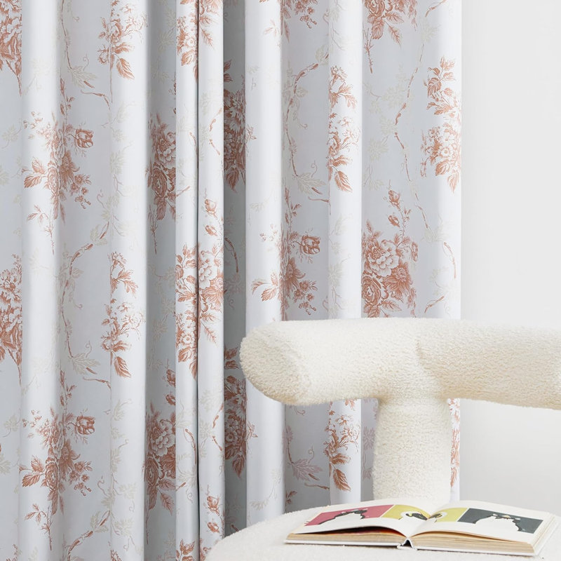 100% Blackout Curtains, Grommet Pattern Gold Foil Printed Window Treatments Room Darkening Drapes for Bedroom, 2 Panels
