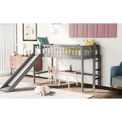 Fascinant lit simple mezzanine bas avec glissade de couleur grise et glissade, option chambre
