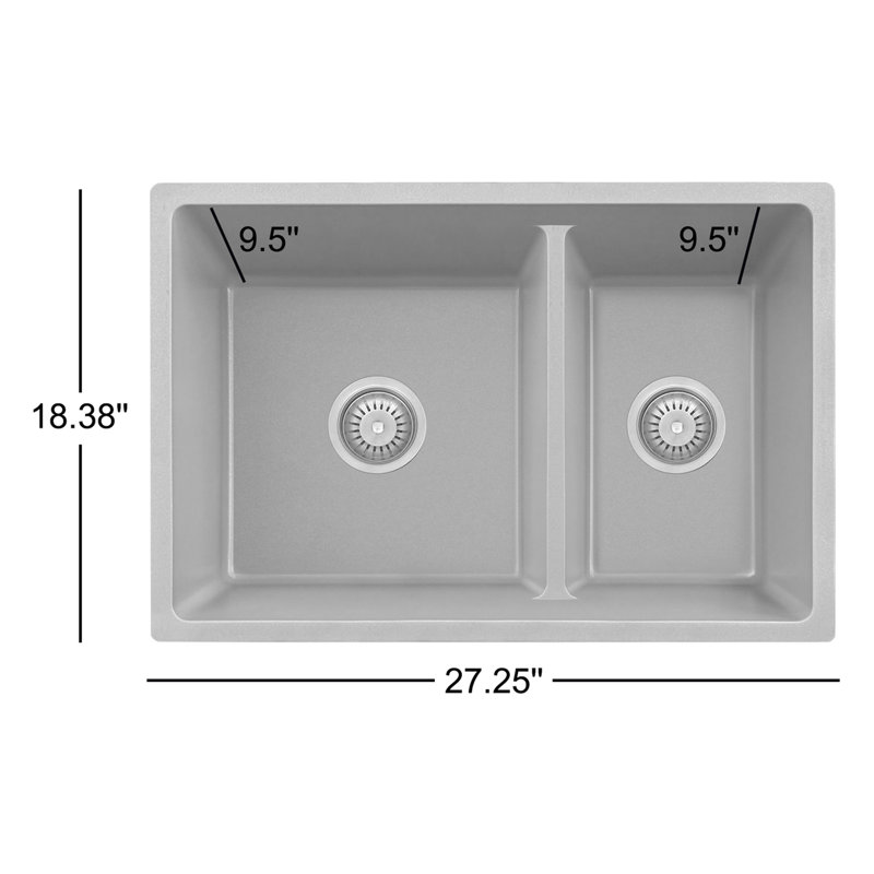 Pietra STYLISH 27 inch Double Bowl 60/40 Dual Mount Composite Granite Kitchen Sink, White