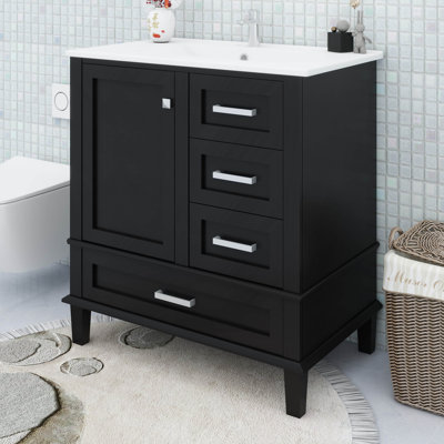 30 Inches Modern Bathroom Vanity With Sink Combo, 3 Drawers
