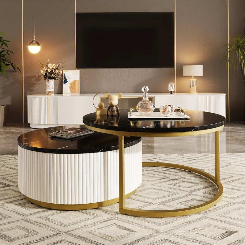 Table basse gigogne moderne moderne cannelée avec tiroir de 31,5 po