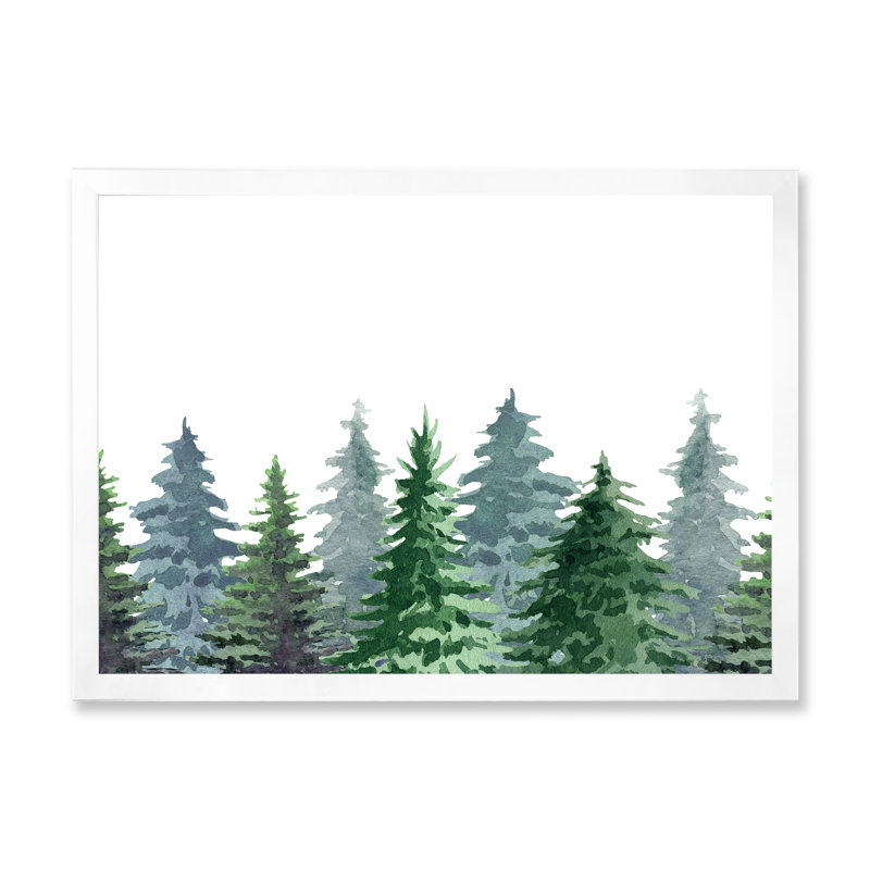 Paysage de montagne avec sapins II - reproduction sur toile, Toile blanche avec cadre d'angle fermé, H 34 po x l 44 po