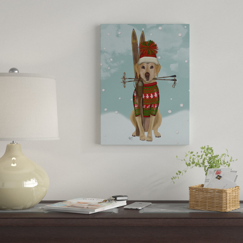 «Yellow Labrador, Skiing» par Fab Funky, impression sur toile, H 47 po x l 35 po x P 2 po