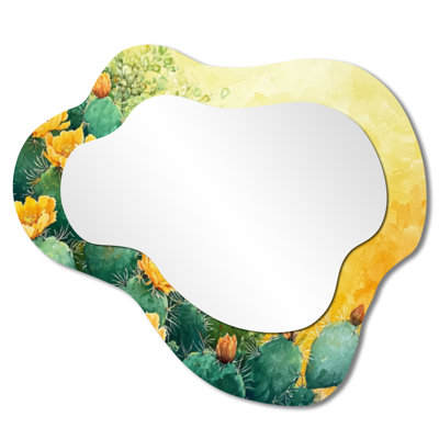 Minimalist Cloud Wall Mirror – Modern Cactus Field in Texas, Metal Print