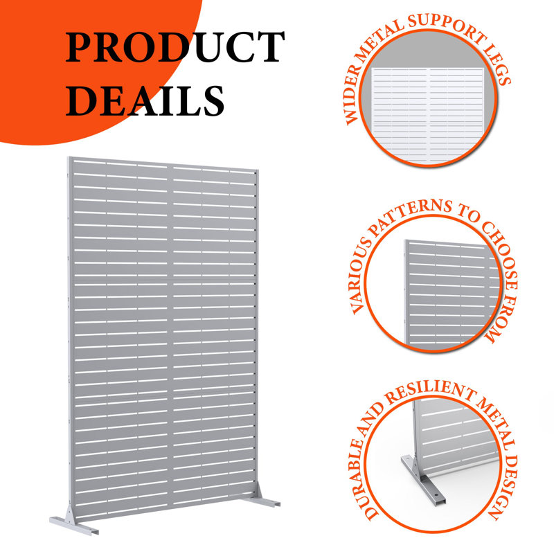Freestanding Metal Decorative Privacy Screen with Stand – 183x120cm Galvanized Steel Outdoor Divider for Patio, Balcony & Backyard – White Horizontal Stripes