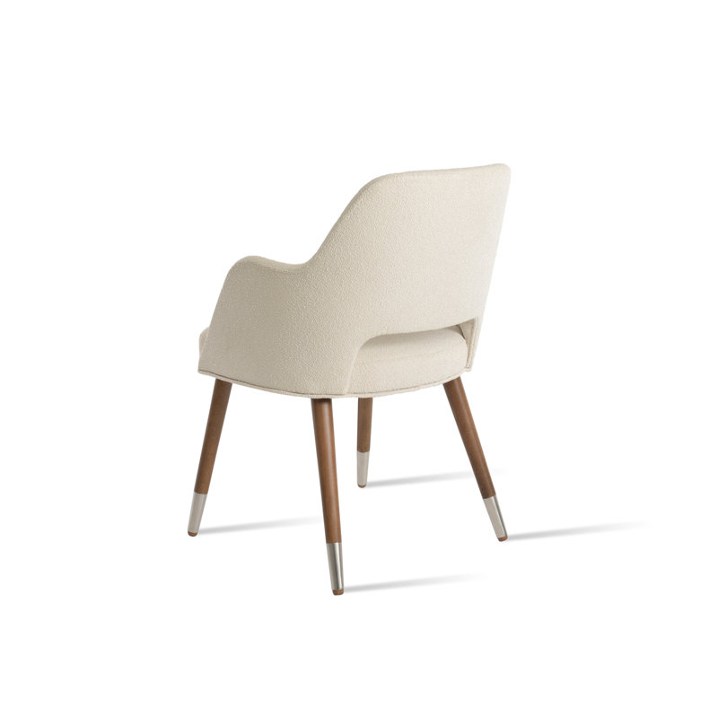 Chaise avec accoudoirs Marash, Blanc cassé, Noyer