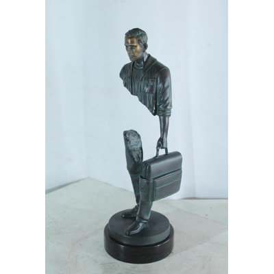 NIFAO Bronze Businessman Figure with Briefcase on Marble Base 7"x7"x21"H